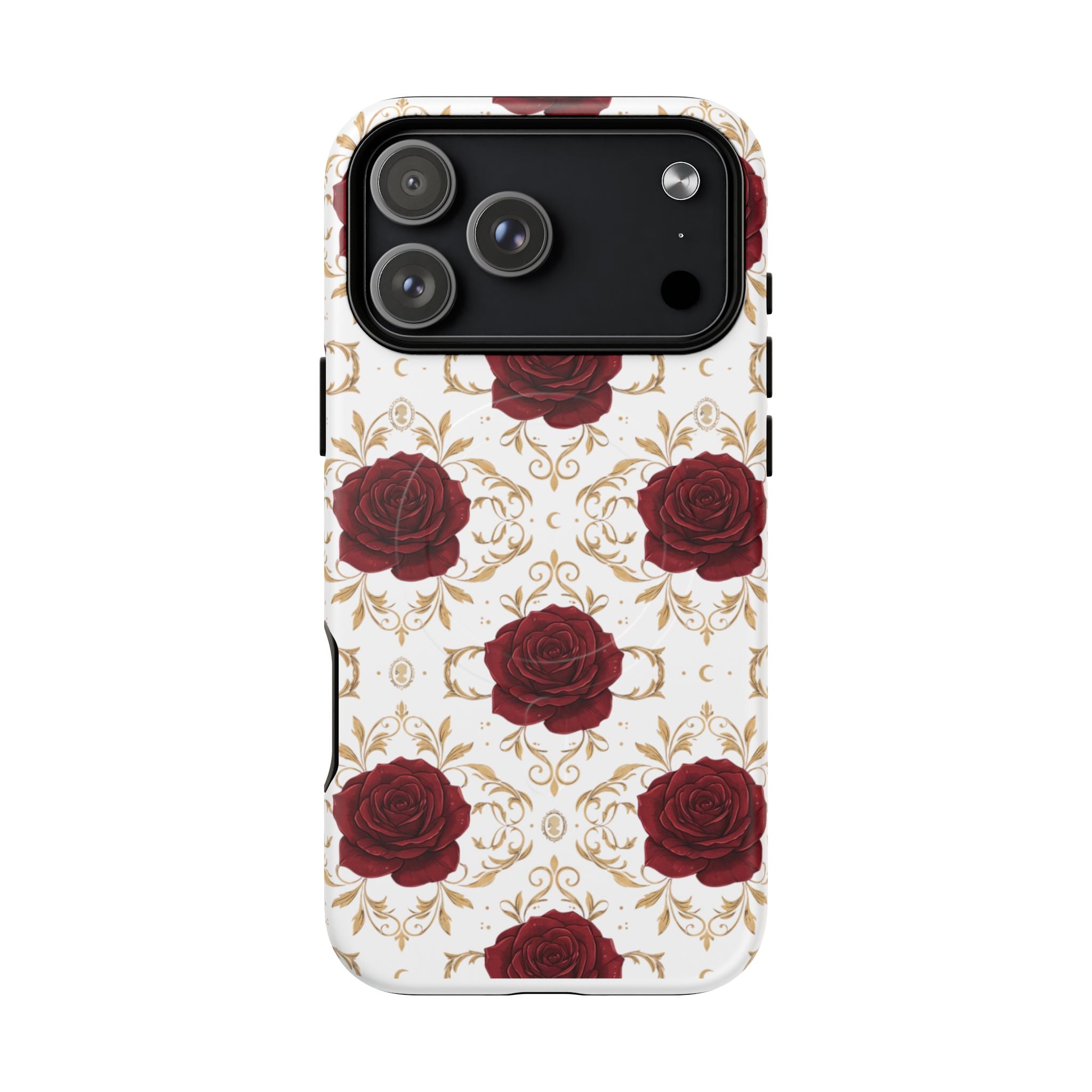 Rose & Crescent Tough Magnetic Phone Case — Red Roses Floral Protective Cover