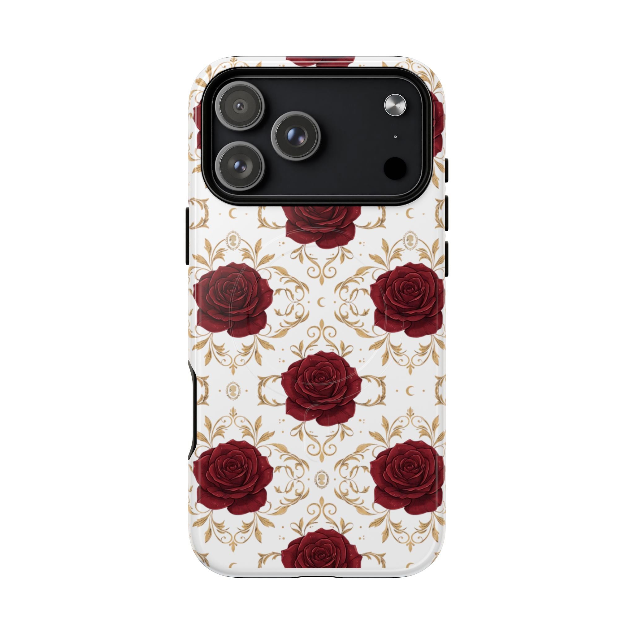 Rose & Crescent Tough Magnetic Phone Case — Red Roses Floral Protective Cover