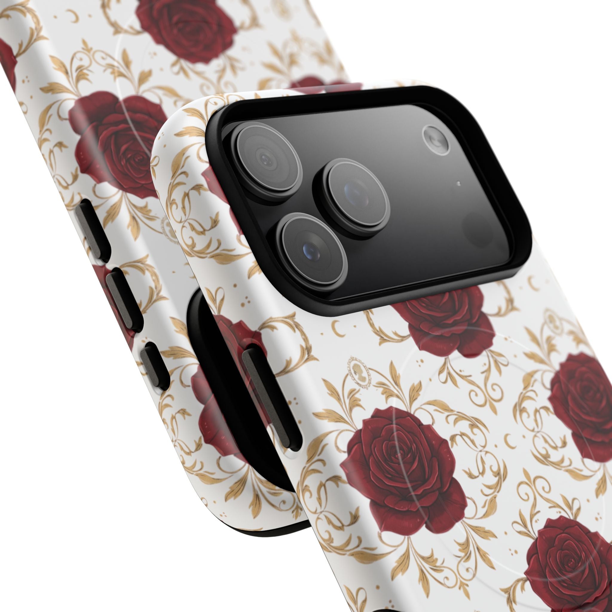 Rose & Crescent Tough Magnetic Phone Case — Red Roses Floral Protective Cover