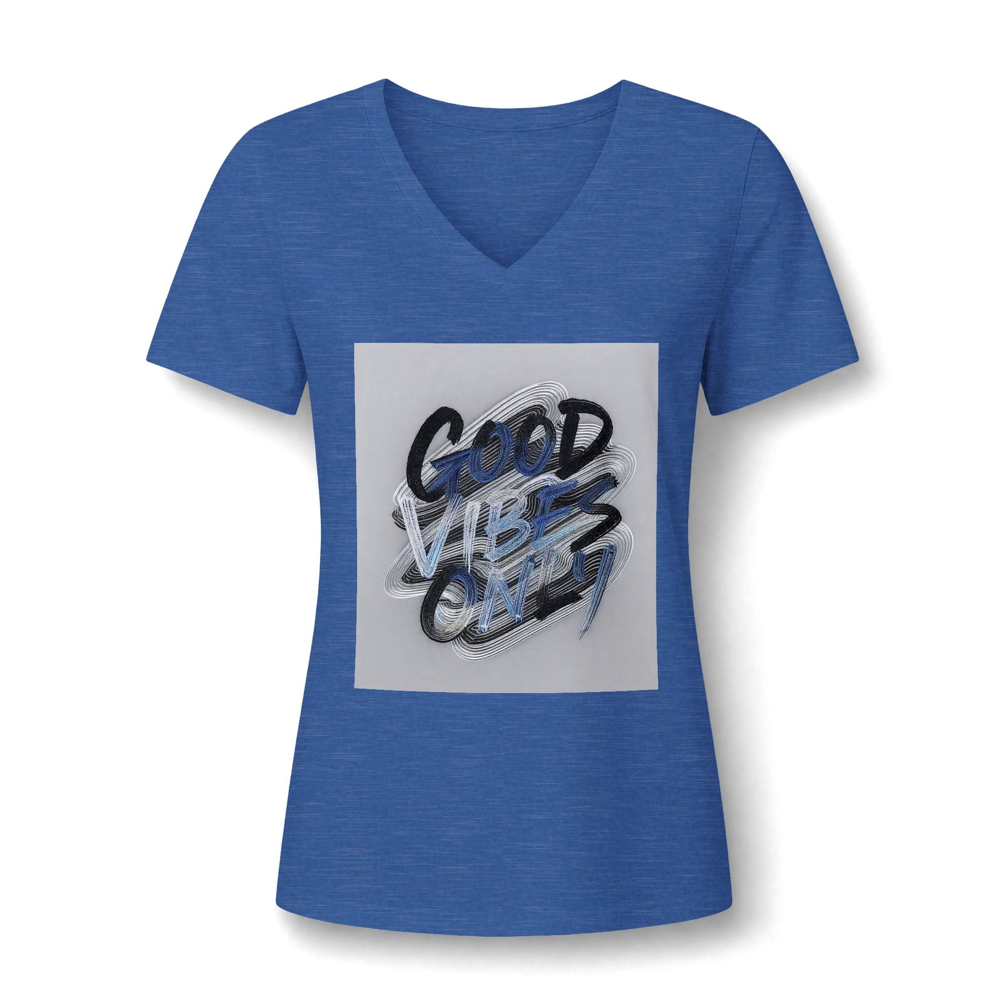 Good Vibes Only Women's V-Neck Tee – Relaxed Heather Graphic T-Shirt