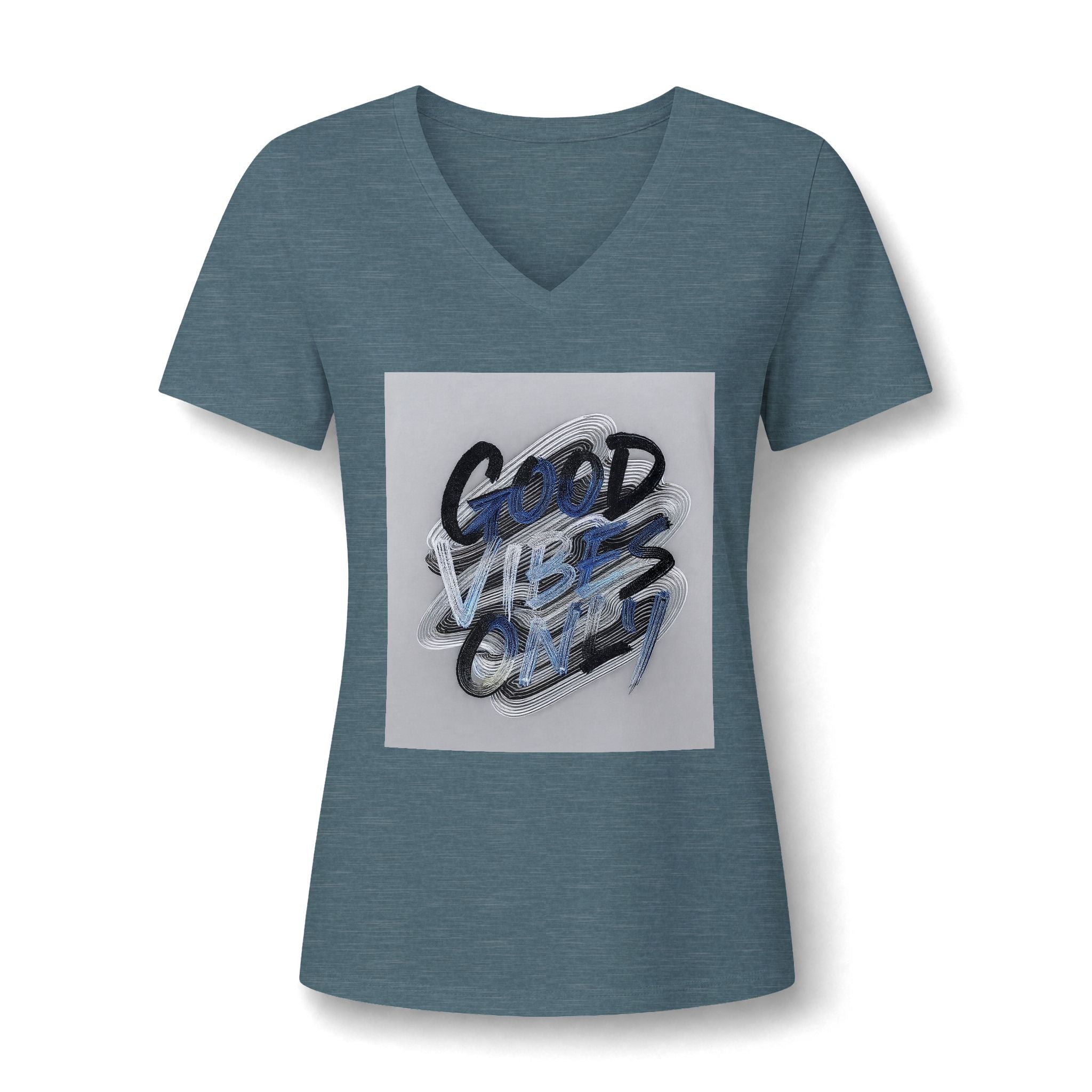 Good Vibes Only Women's V-Neck Tee – Relaxed Heather Graphic T-Shirt