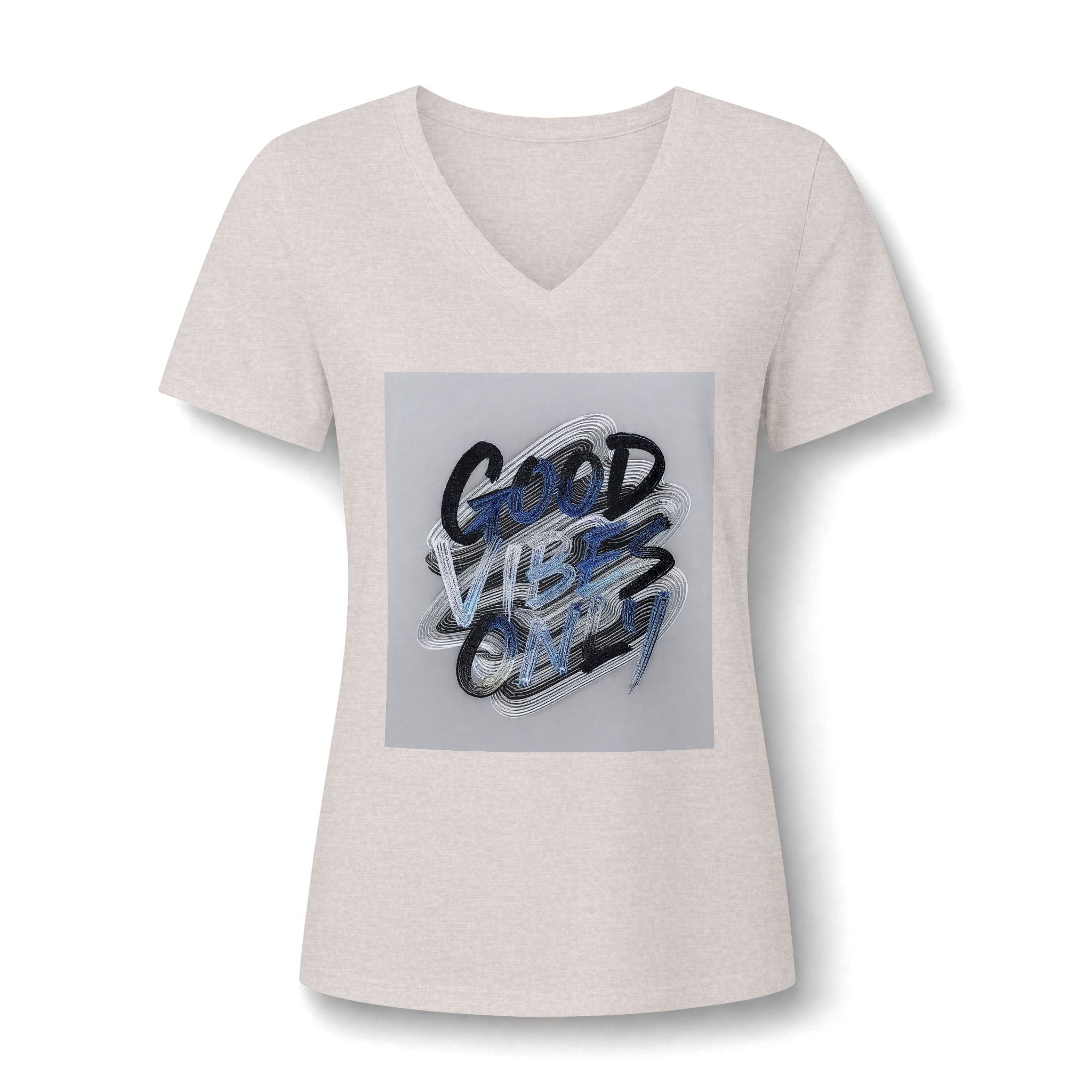 Good Vibes Only Women's V-Neck Tee – Relaxed Heather Graphic T-Shirt