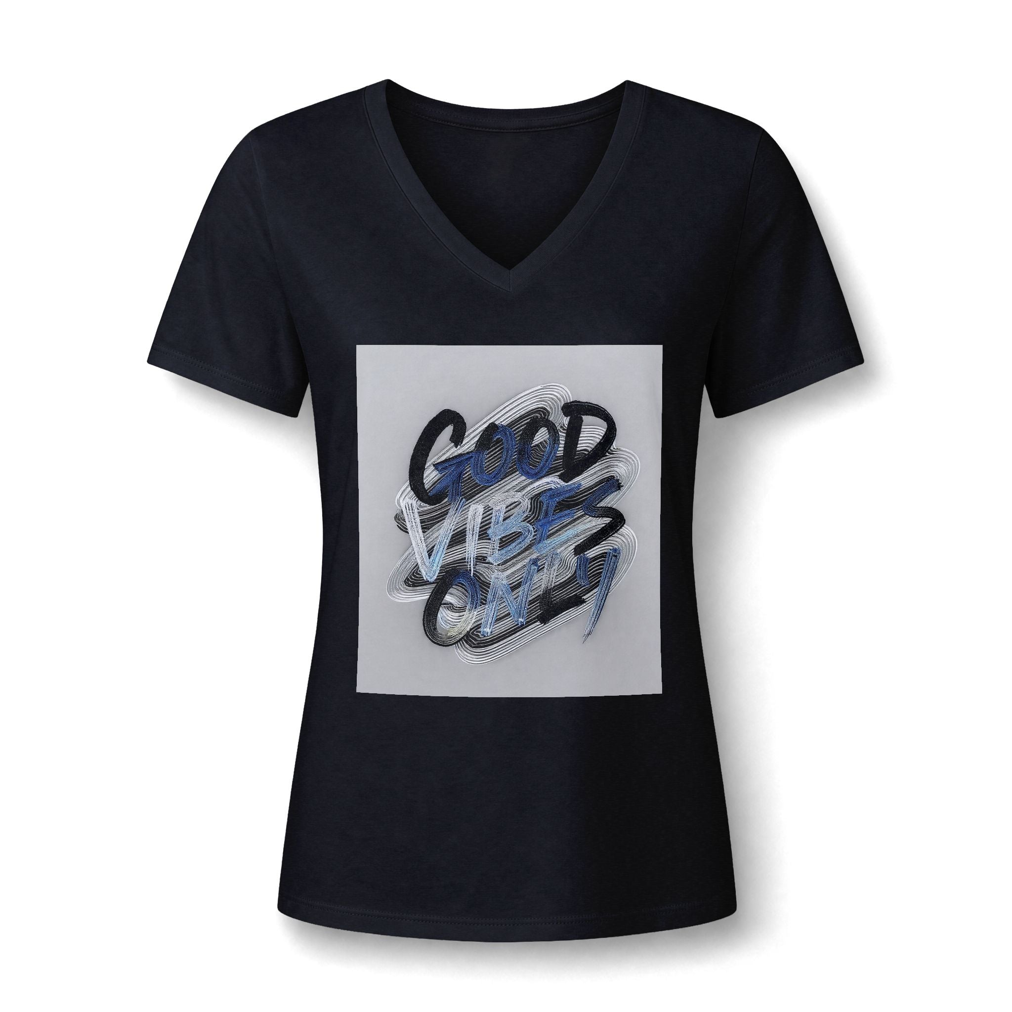 Good Vibes Only Women's V-Neck Tee – Relaxed Heather Graphic T-Shirt
