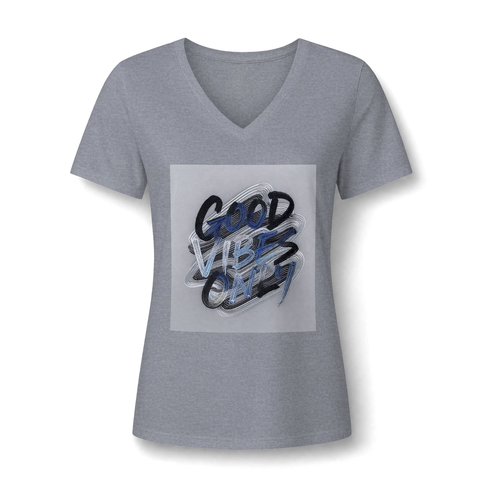 Good Vibes Only Women's V-Neck Tee – Relaxed Heather Graphic T-Shirt