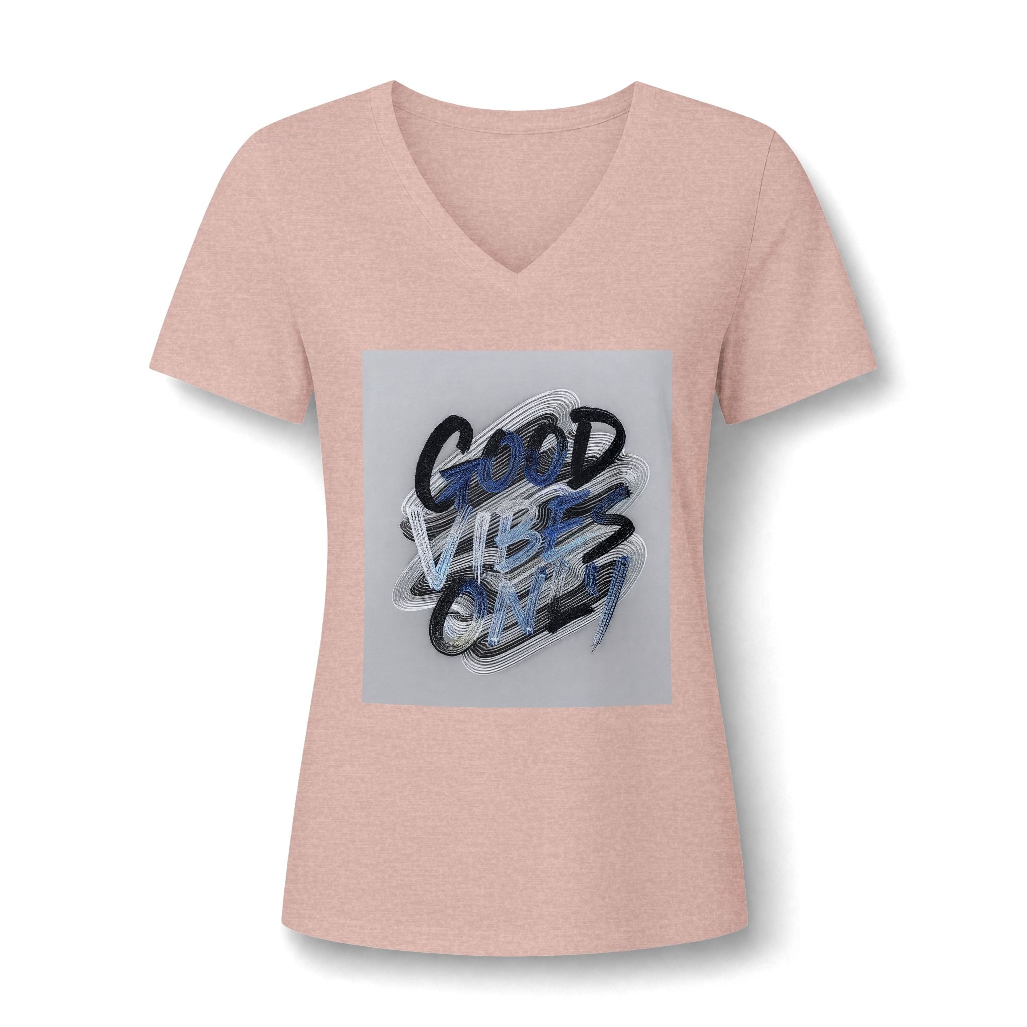 Good Vibes Only Women's V-Neck Tee – Relaxed Heather Graphic T-Shirt