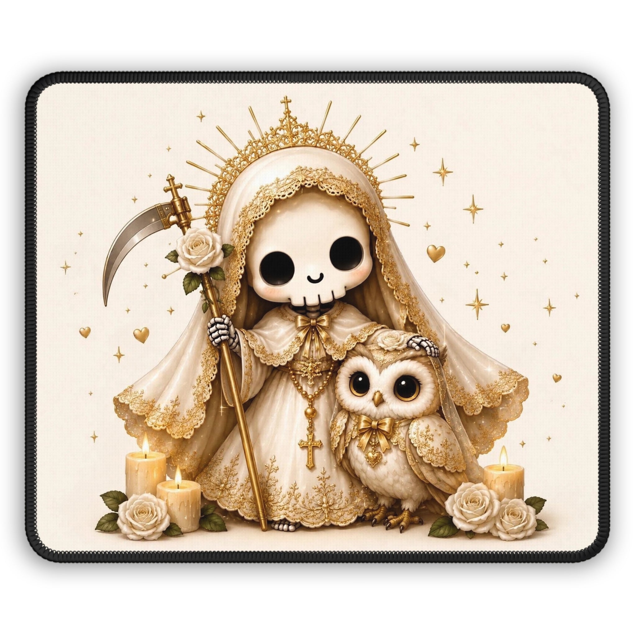 Kawaii Owl Guardian Mouse Pad – Cozy Gothic Desk Decor