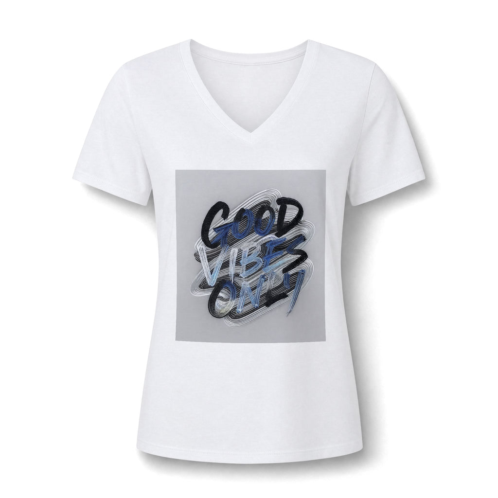 Good Vibes Only Women's V-Neck Tee – Relaxed Heather Graphic T-Shirt