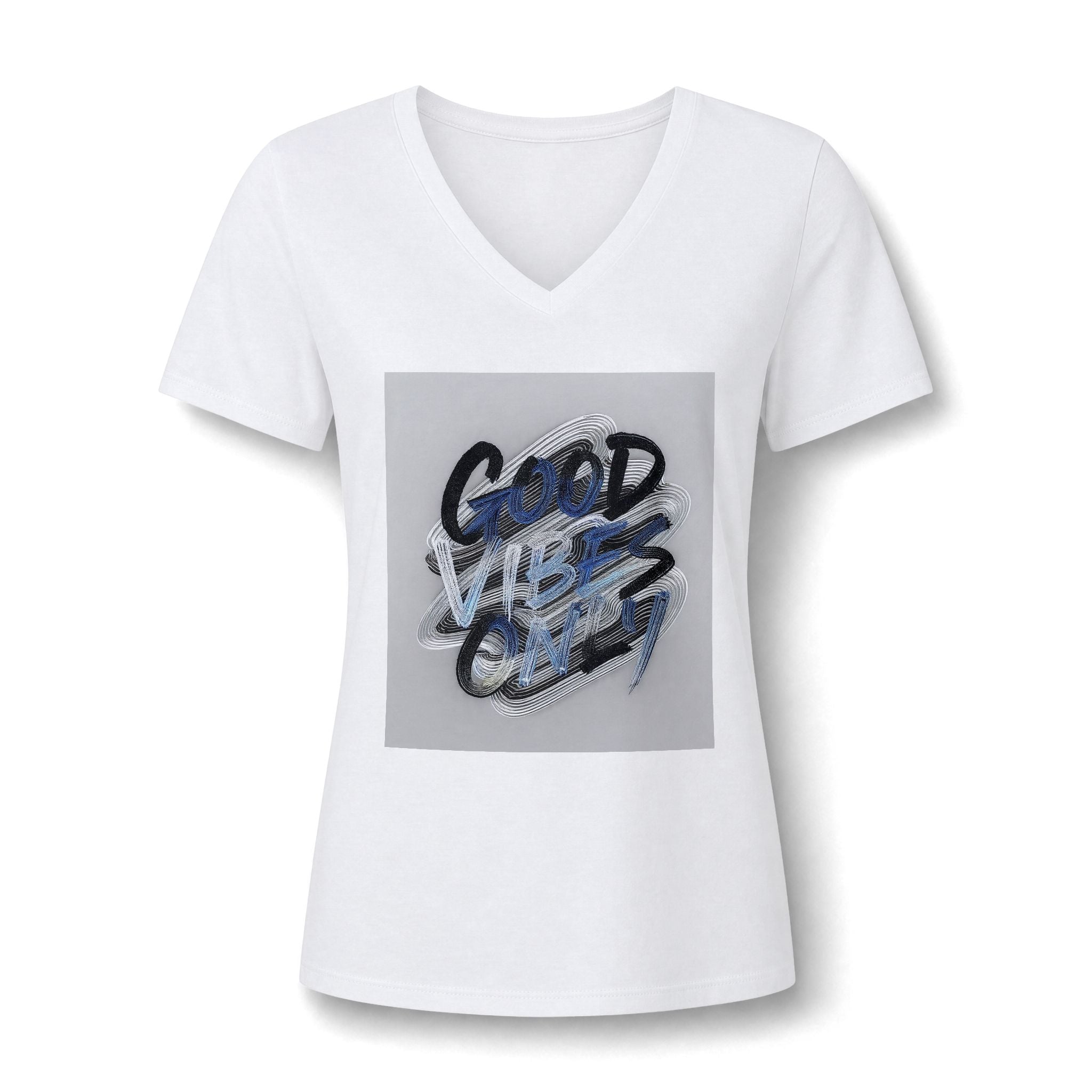 Good Vibes Only Women's V-Neck Tee – Relaxed Heather Graphic T-Shirt