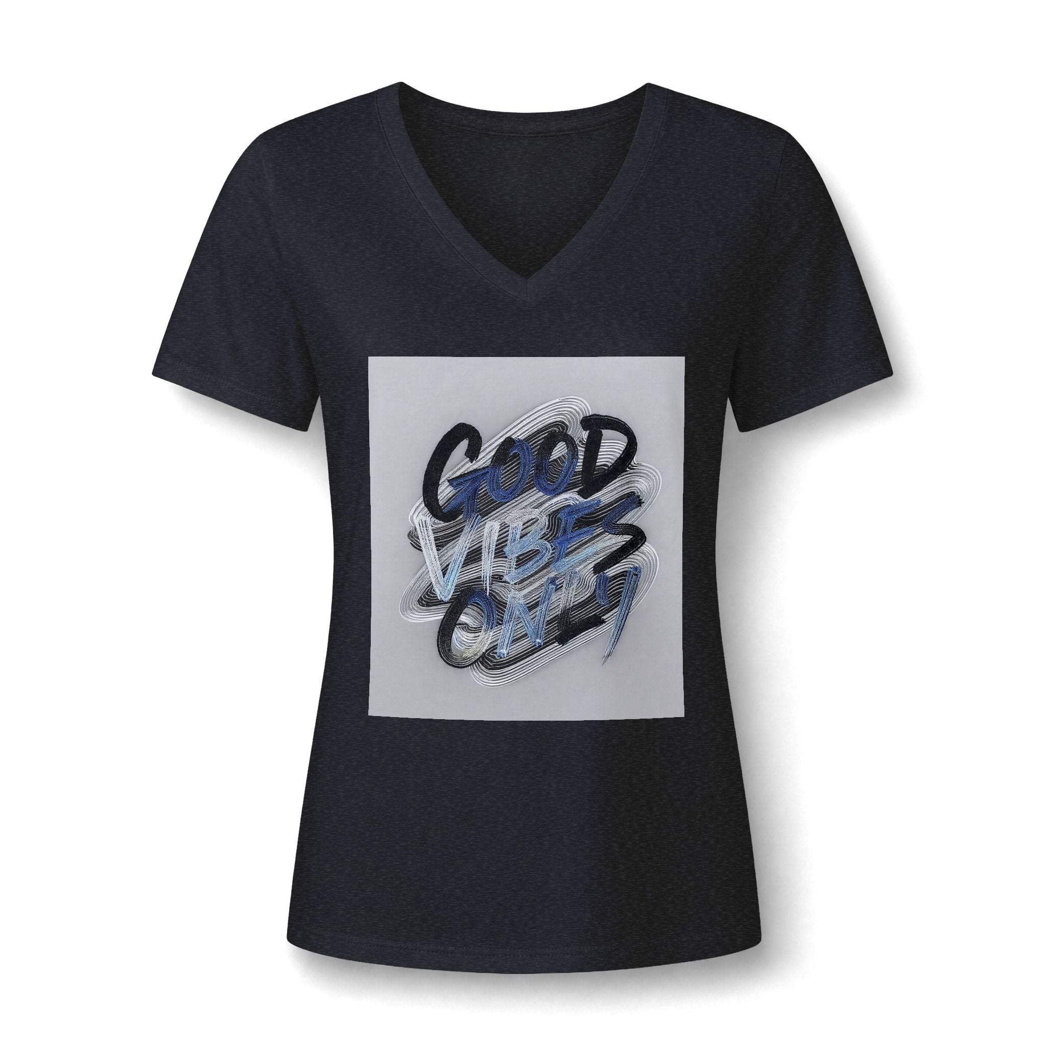 Good Vibes Only Women's V-Neck Tee – Relaxed Heather Graphic T-Shirt