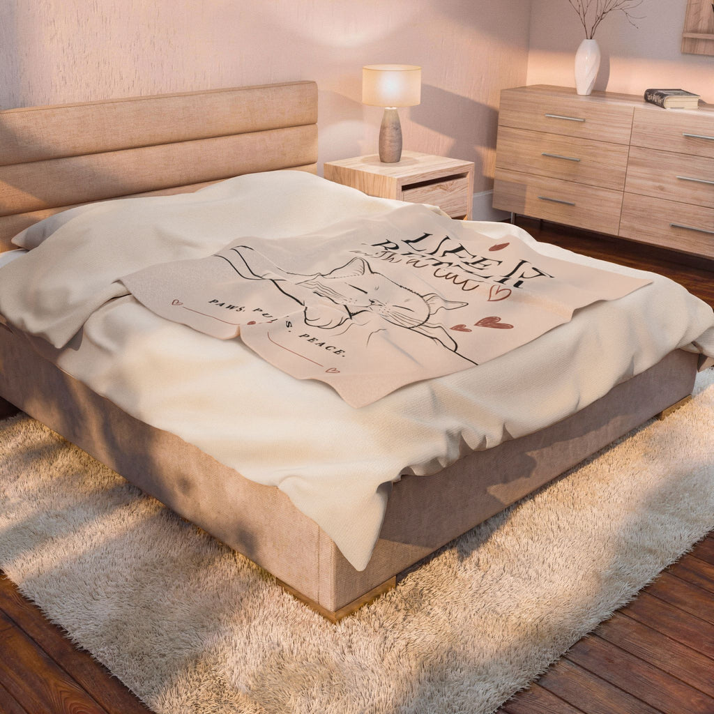Velveteen Plush Blanket - "Life Is Better With a Cat" Cozy Throw for Cat Lovers