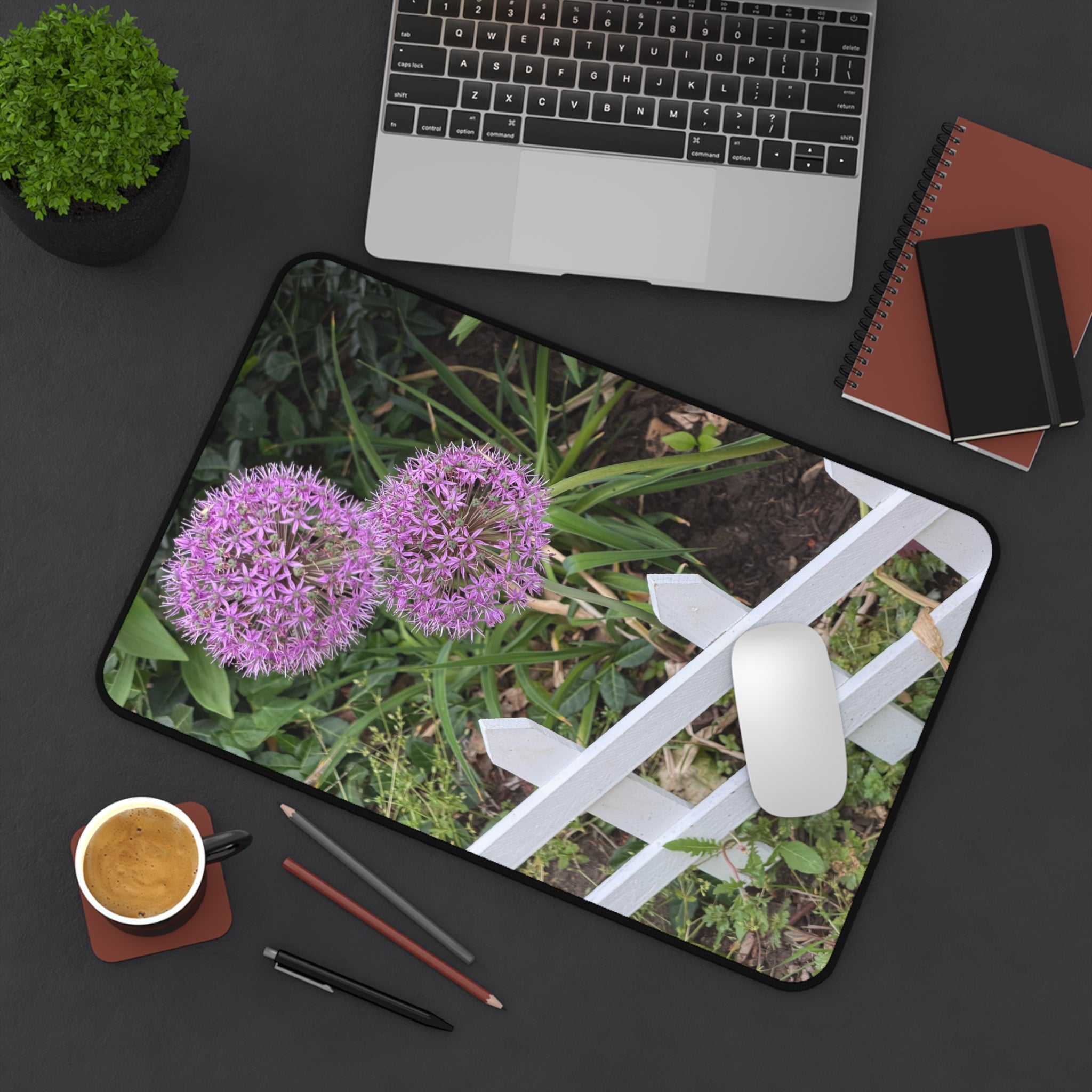 Allium Bloom Desk Mat — Purple Flower Garden Mouse Pad