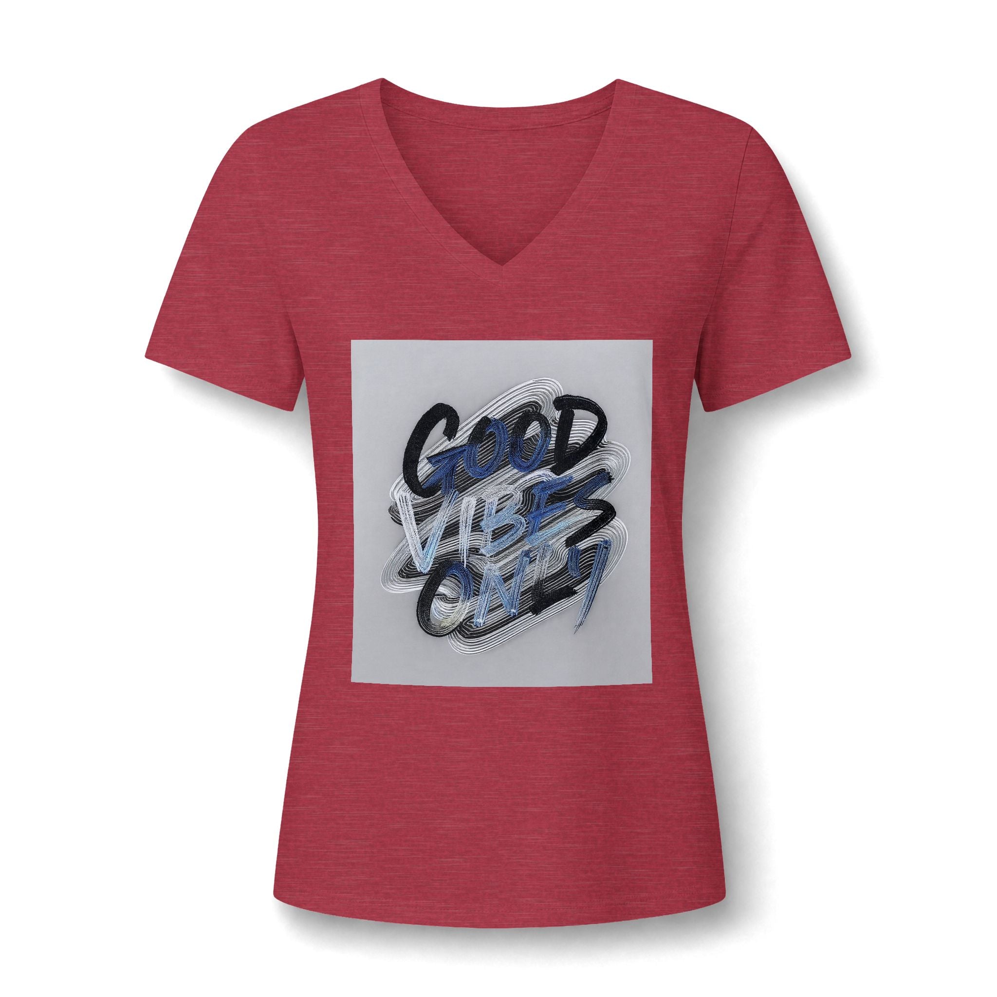 Good Vibes Only Women's V-Neck Tee – Relaxed Heather Graphic T-Shirt