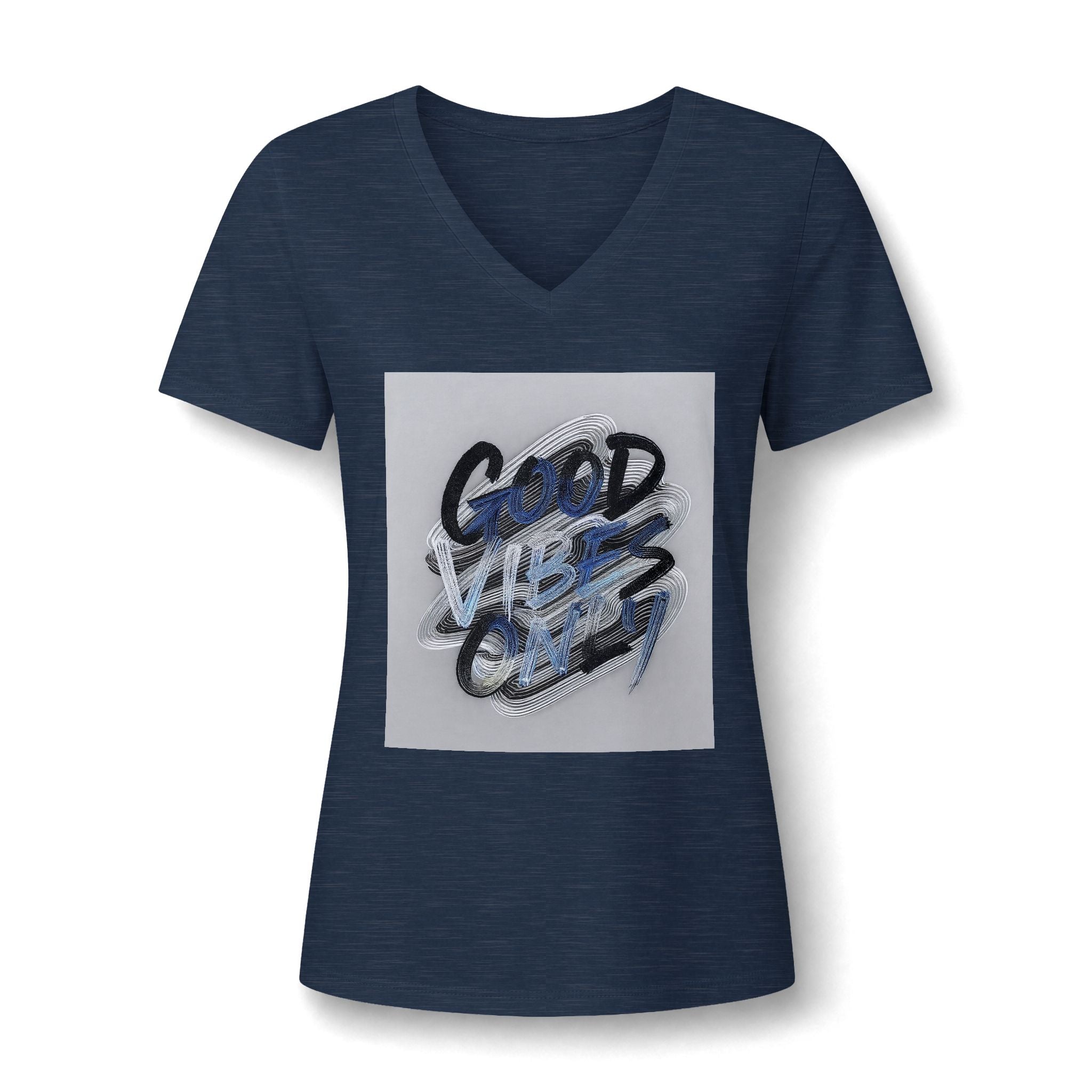 Good Vibes Only Women's V-Neck Tee – Relaxed Heather Graphic T-Shirt