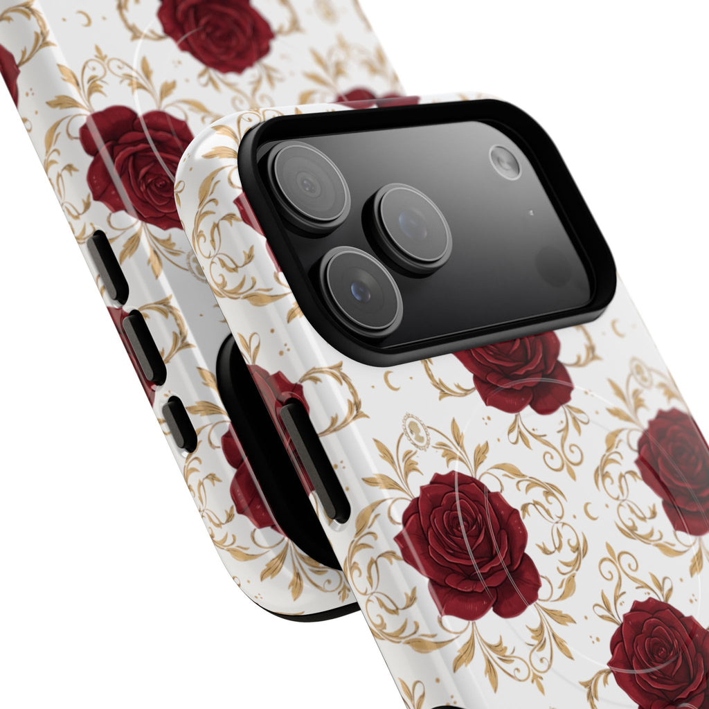 Rose & Crescent Tough Magnetic Phone Case — Red Roses Floral Protective Cover