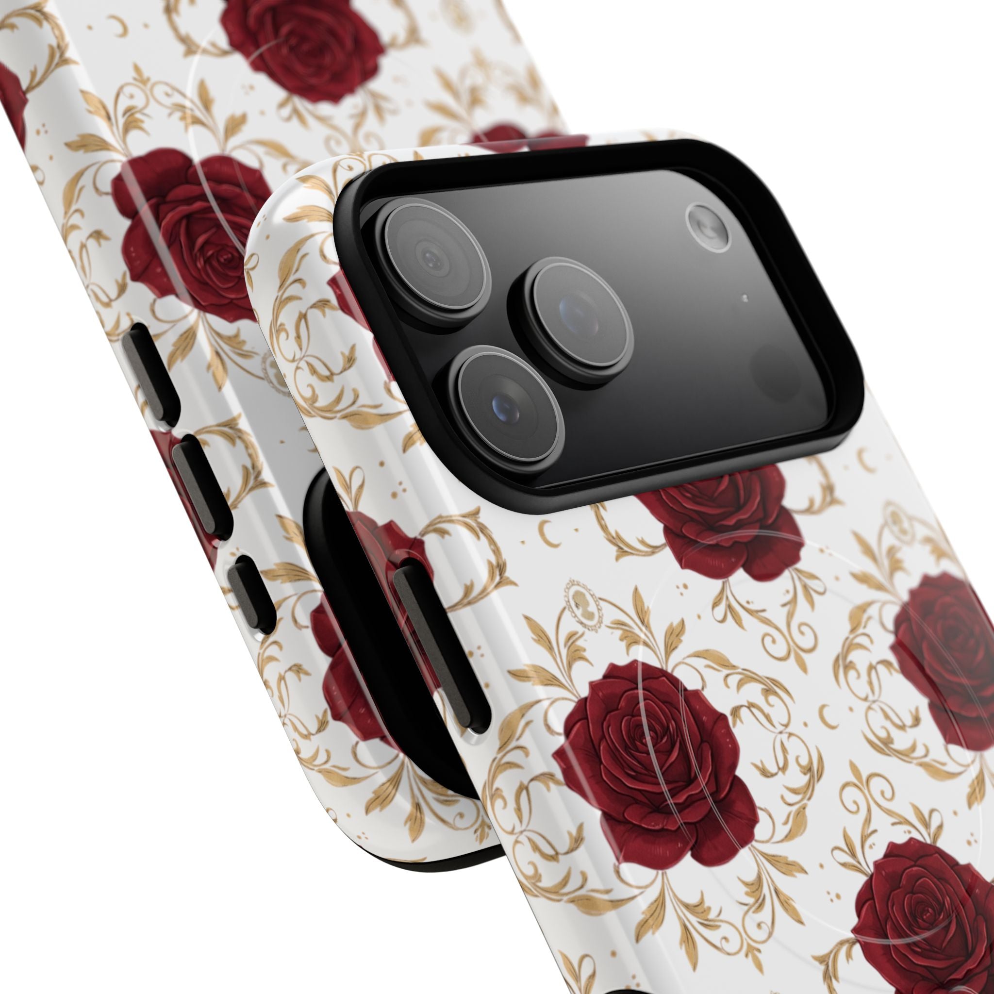 Rose & Crescent Tough Magnetic Phone Case — Red Roses Floral Protective Cover