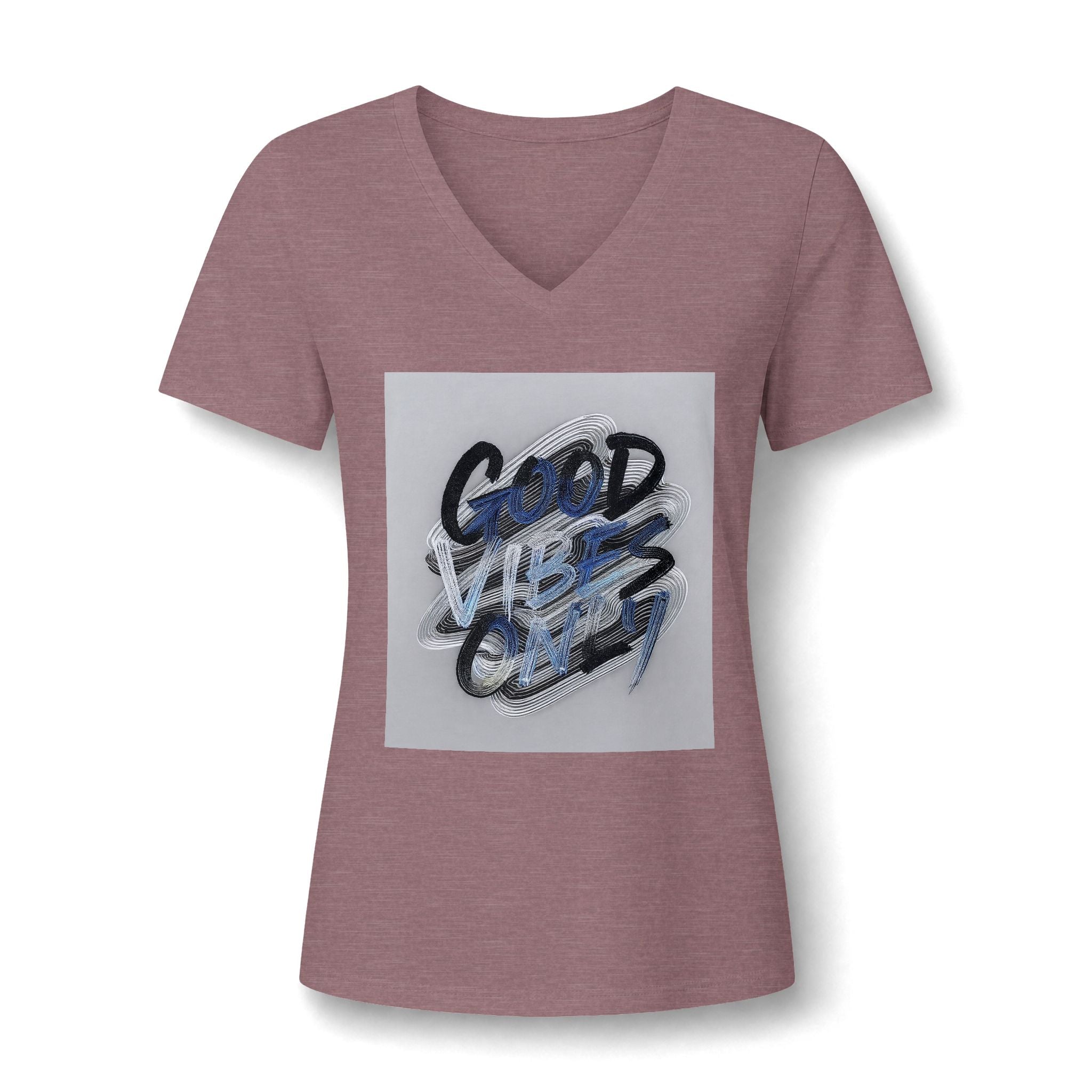 Good Vibes Only Women's V-Neck Tee – Relaxed Heather Graphic T-Shirt