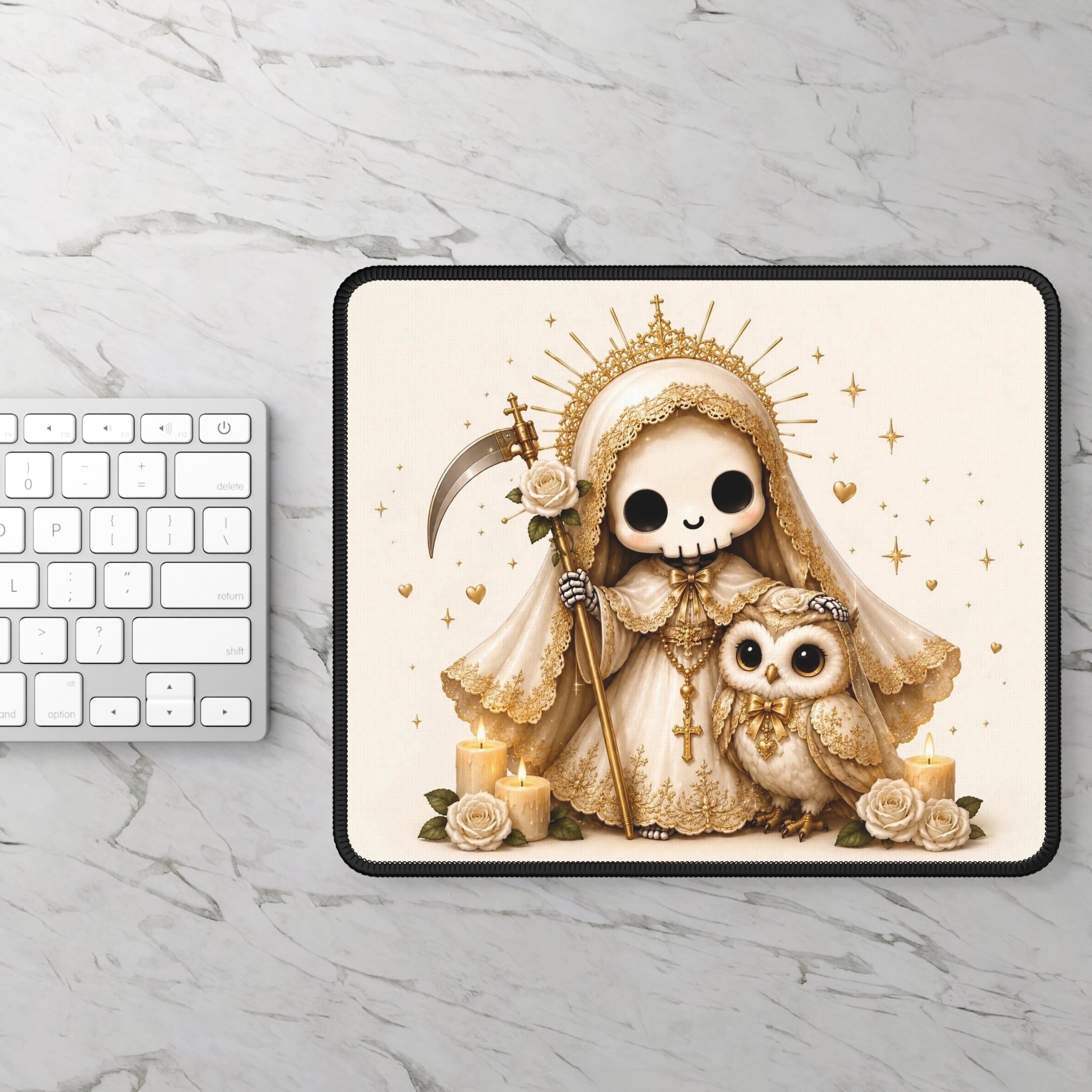 Kawaii Owl Guardian Mouse Pad – Cozy Gothic Desk Decor