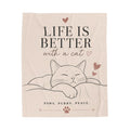 Velveteen Plush Blanket - "Life Is Better With a Cat" Cozy Throw for Cat Lovers