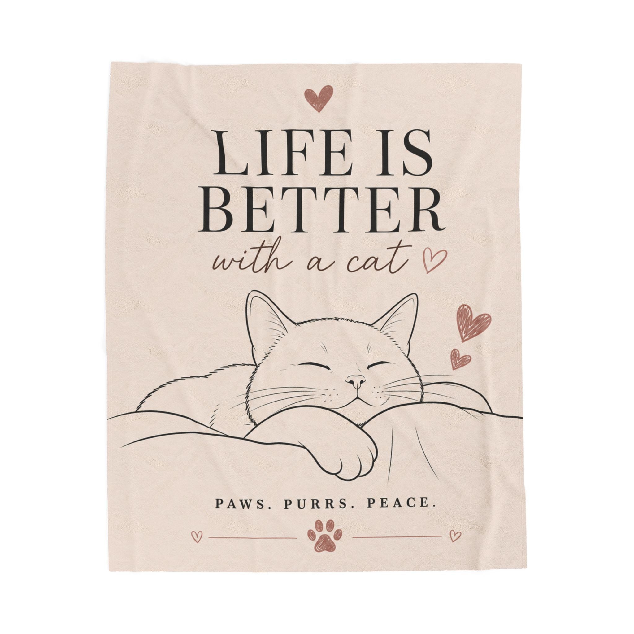 Velveteen Plush Blanket - "Life Is Better With a Cat" Cozy Throw for Cat Lovers