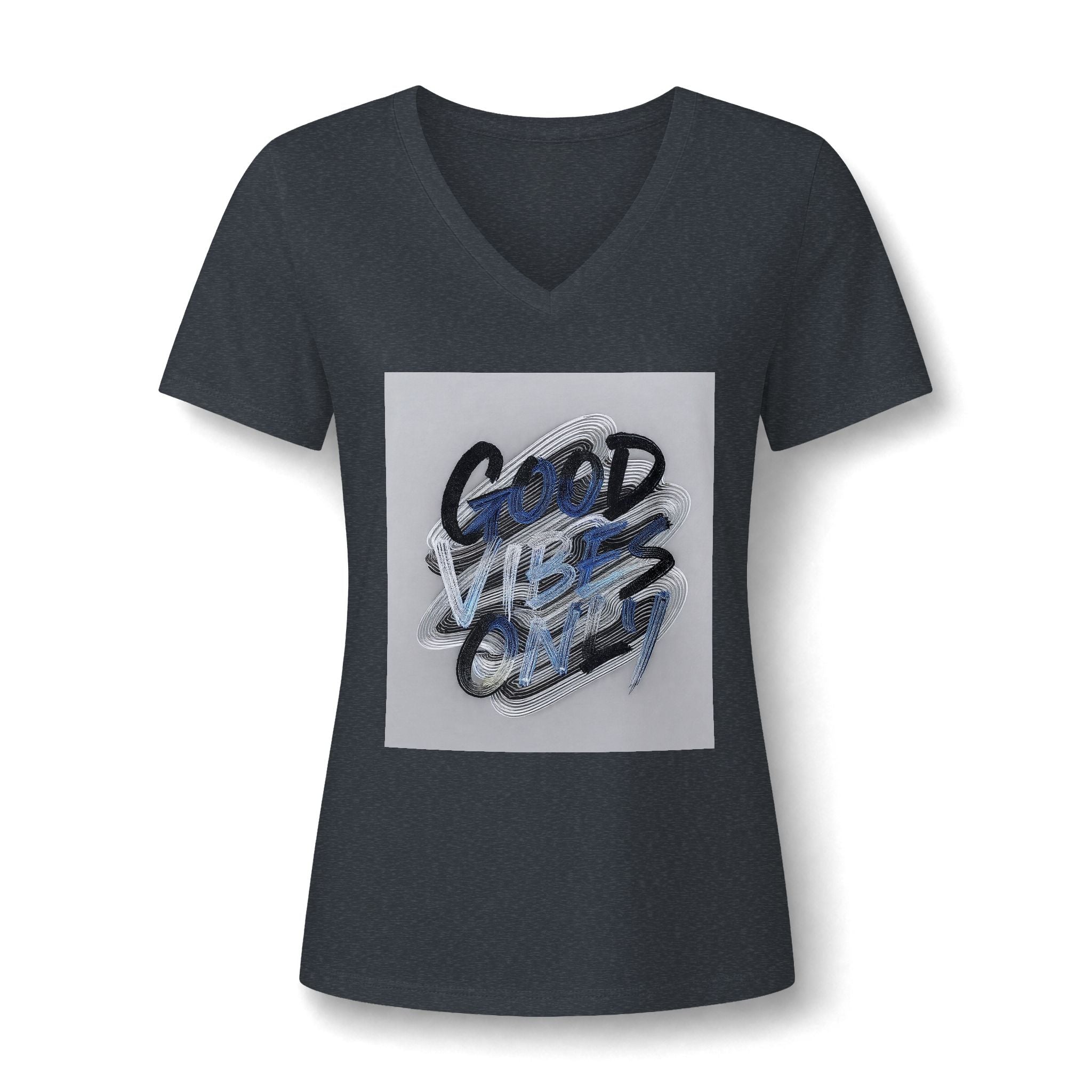 Good Vibes Only Women's V-Neck Tee – Relaxed Heather Graphic T-Shirt