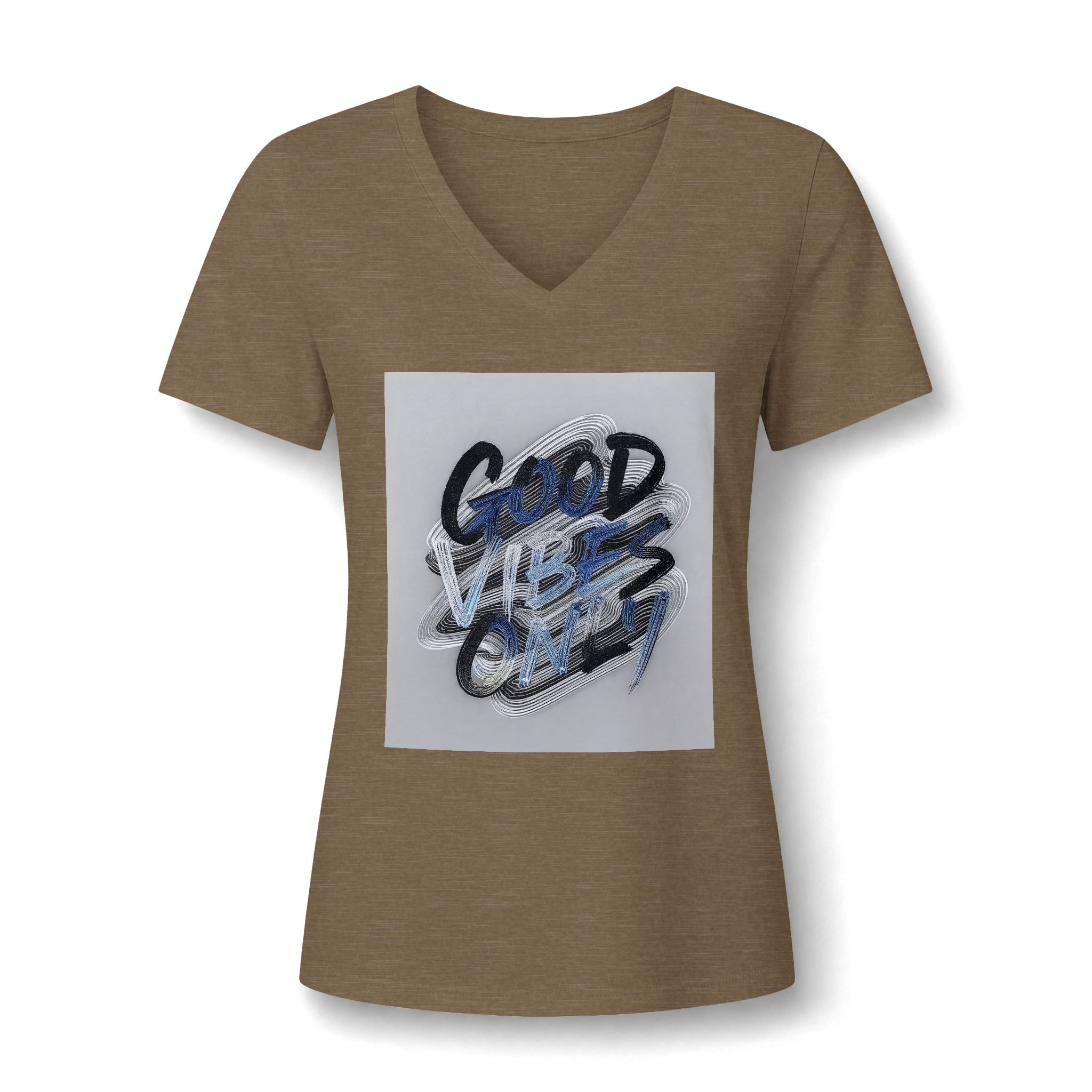 Good Vibes Only Women's V-Neck Tee – Relaxed Heather Graphic T-Shirt